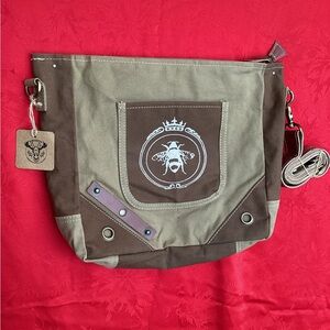 Sagefinds Queen Bee Upcycled Canvas Messenger Bag NWT